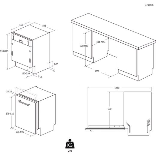 Haier Integrated Standard Dishwasher - Black - Annotation - Dimensions shot